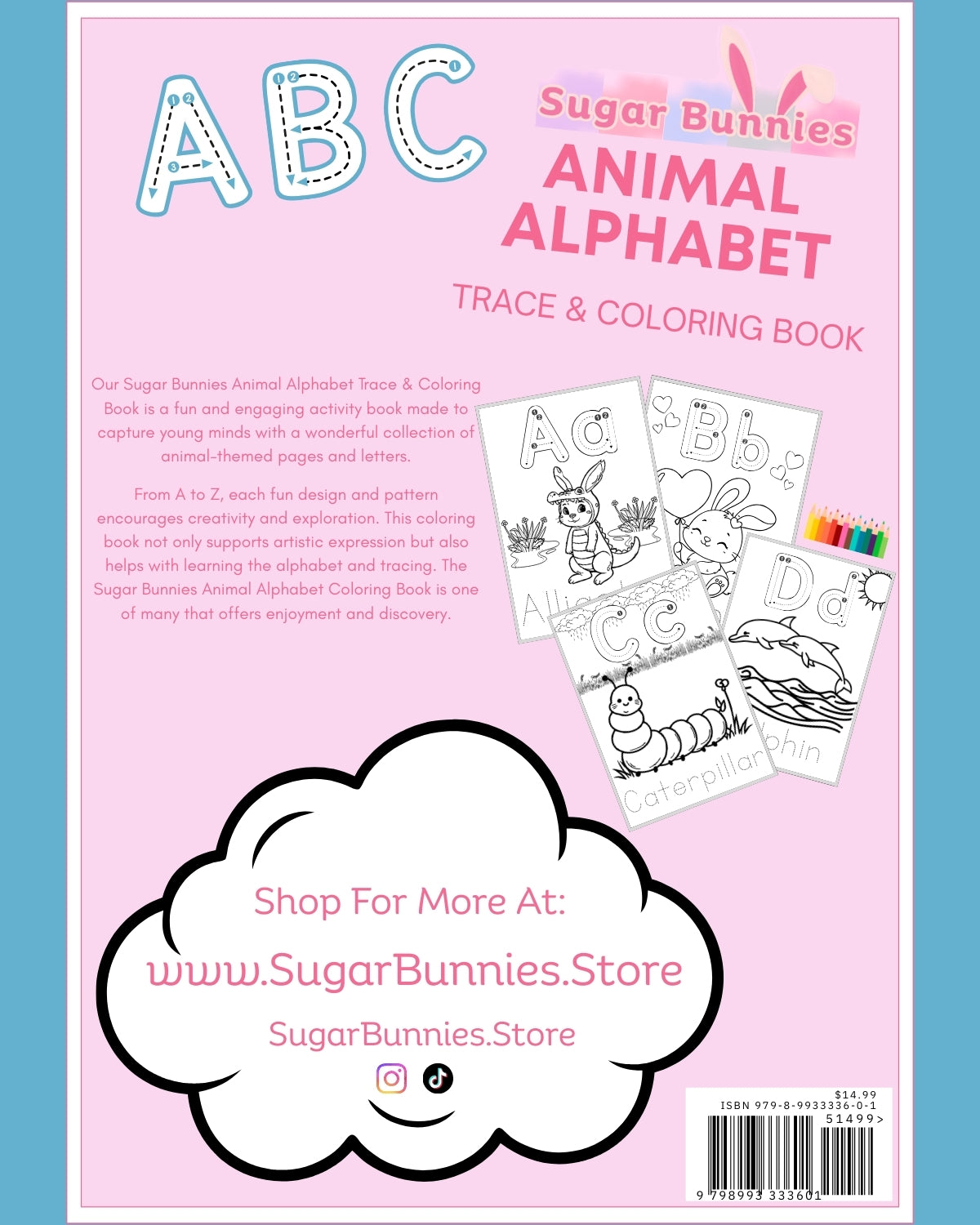 Sugar Bunnies Animal Alphabet Trace & Coloring Book DIGITAL FORMAT